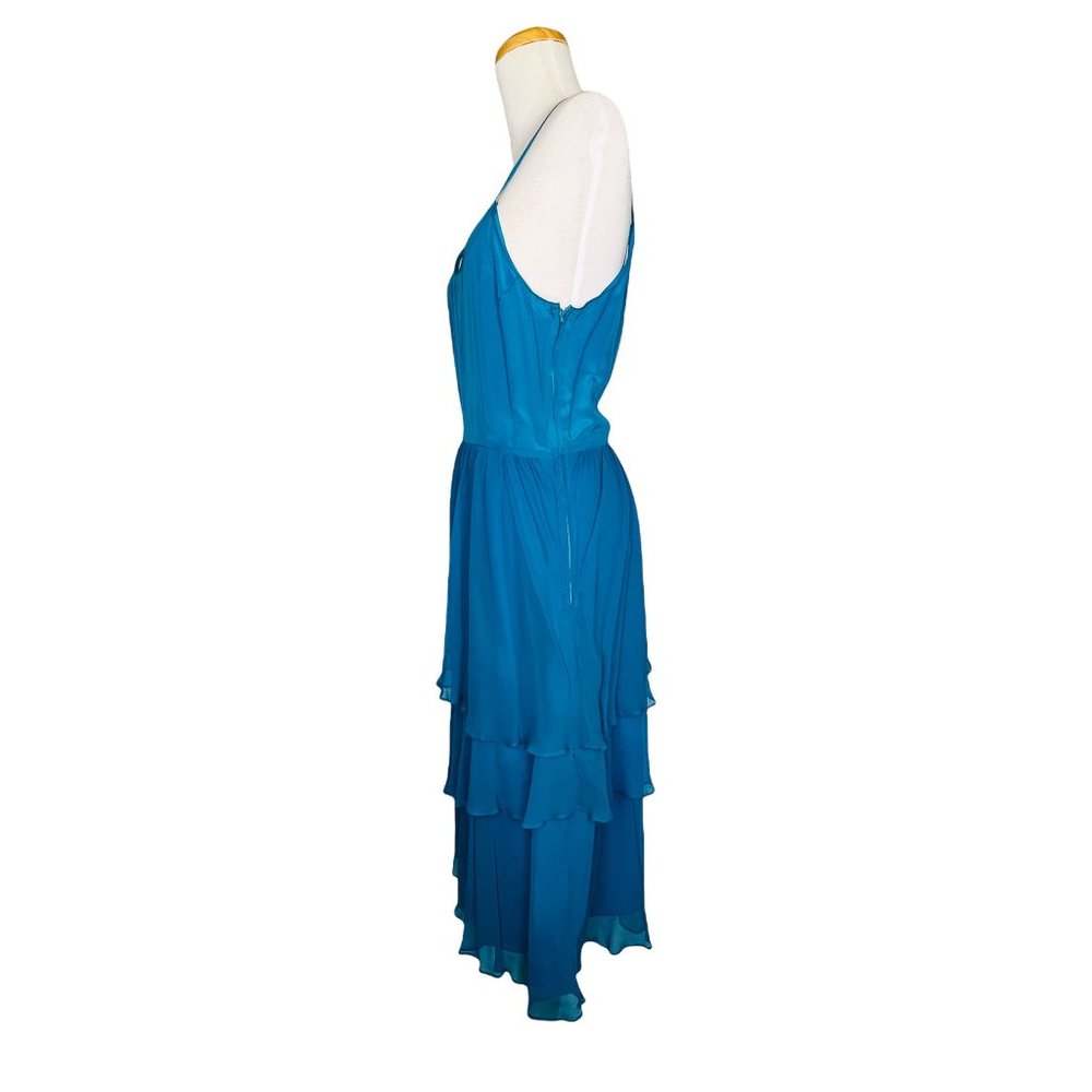 The Silk Farm Tiered Ruffled Teal Dress with Spaghetti Straps Sz 8 Vintage 1970s - Picture 4 of 9